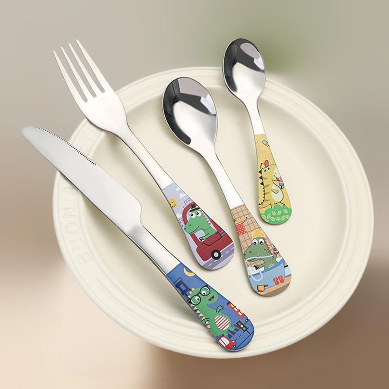 Kids Outdoor Dining Set - 1/4Pcs Animal Cartoon Cute Fork Stainless