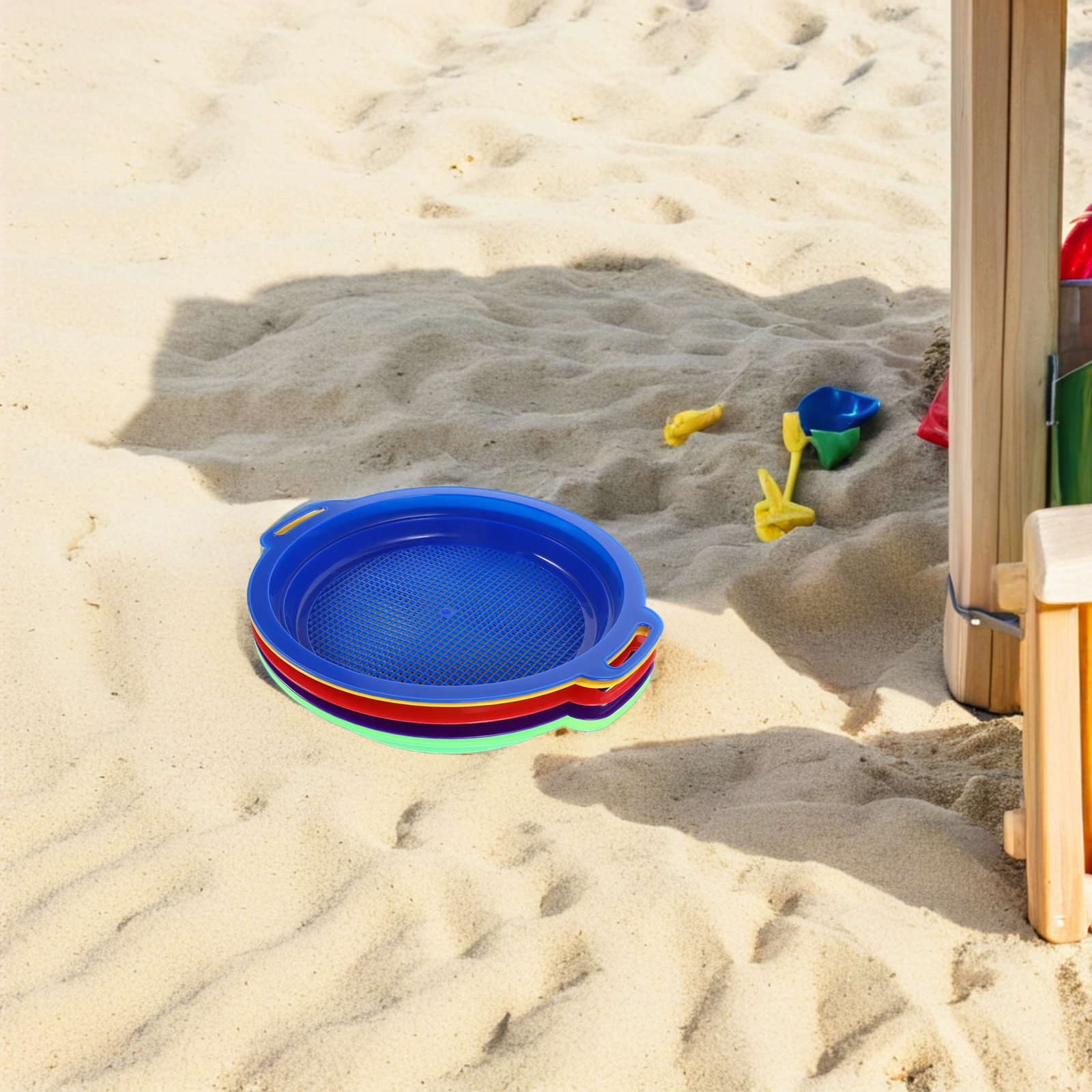 Kids Outdoor Sandbox - 5Pcs Beach Sand Sifter Set Mesh